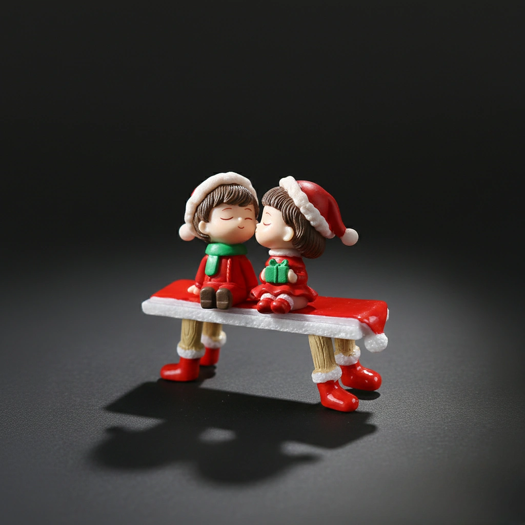 christmas-couple-bench-combo-set Christmas couple miniature sitting on a decorative bench