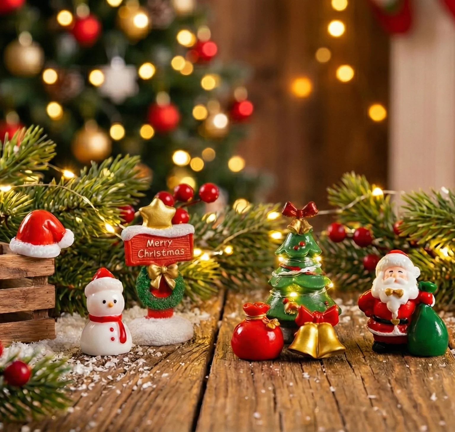 Christmas 8-Piece Miniature Combo Set – Santa, Tree, Snowman, Gifts & Festive Props