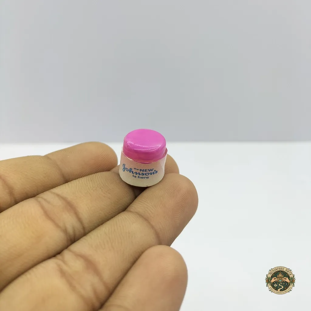 gohnson-lotion-cream-1 A detailed miniature lotion bottle decor product with a white body and clear label, designed for 1:12 scale dollhouse vanities.