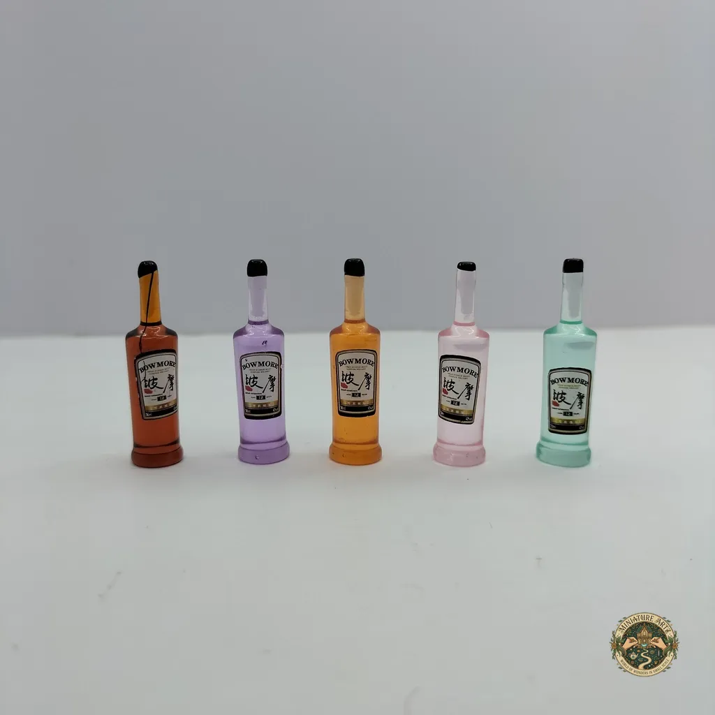 juice-bottle-type-2-random-1 A realistic dollhouse juice bottle product with a yellow label, shown on a neutral background to highlight its details and 1:12 scale.