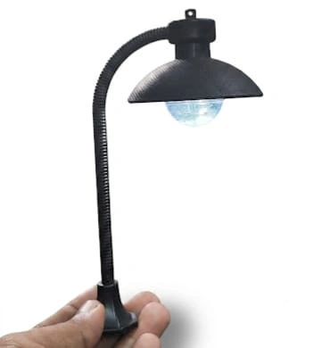 Black gooseneck dome lamp miniature, highlighting the elegant design of this dollhouse lighting product.