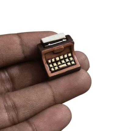 A highly detailed brown vintage typewriter miniature figurine product, perfect for desk decor or dollhouse display.