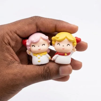 Charming angel couple figurine set of 2, a beautifully detailed miniature product for display or collection.