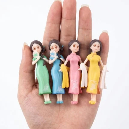 Detailed Chinese Qipao lady miniature figurine, a collectible product for dollhouses and miniature scenes.
