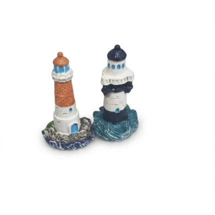 Detailed resin coastal lighthouse miniature figurine, randomly selected, ideal for miniature display product.