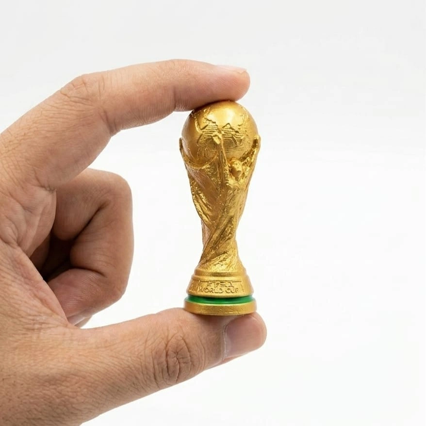 FIFA-World-Cup-Trophy-Gold-Miniature-Figurine-1 Gold FIFA World Cup trophy miniature figurine product, a detailed replica for collectors and sports enthusiasts.