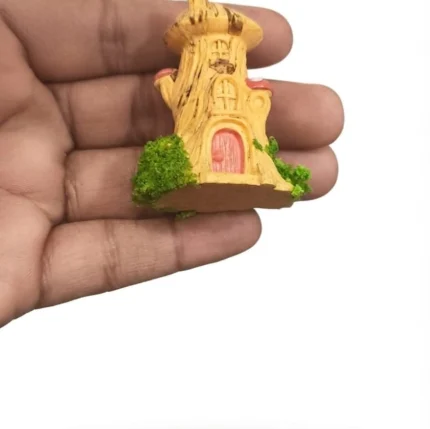 Enchanting fairy tale tree stump house miniature figurine product, perfect for fairy gardens or dollhouses.