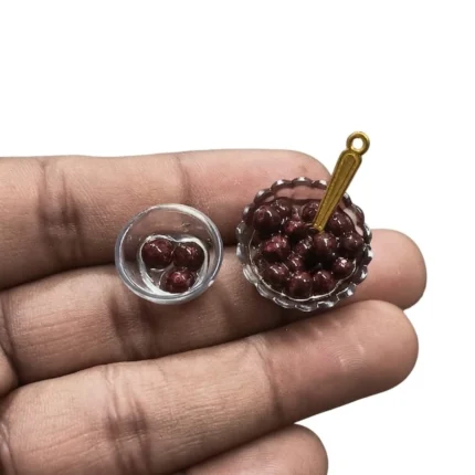 Handcrafted gulab jamun miniature dessert bowl set product with realistic details of the popular Indian sweet.