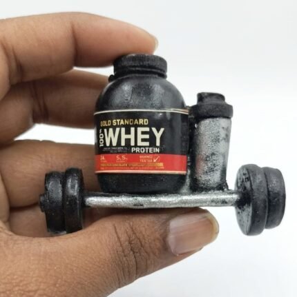 This product is a charming set of miniature gym accessories, designed as fridge magnets for fitness enthusiasts.
