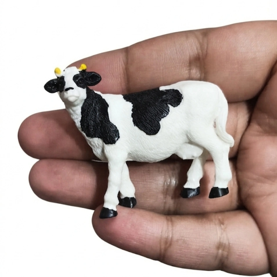 Holstein-Dairy-Cow-Miniature-Animal-Figurine Detailed Holstein dairy cow miniature animal figurine product for farm dioramas or collections.