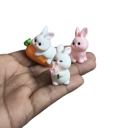 Detailed miniature rabbit figurine product, ideal for dollhouses, dioramas, or miniature scenes.