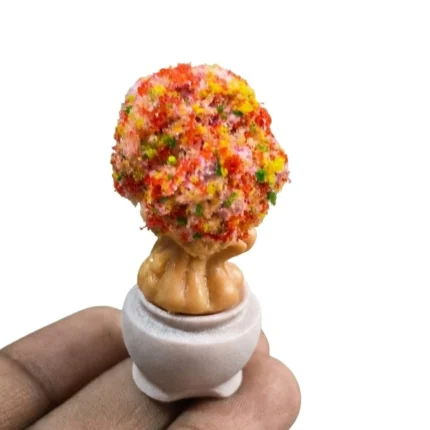 Multicolor flowering miniature bonsai tree figurine product adds vibrant life to any tiny garden or dollhouse.