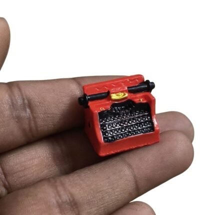 Detailed red vintage typewriter miniature figurine product, ideal for office, dollhouse, or unique collectible.