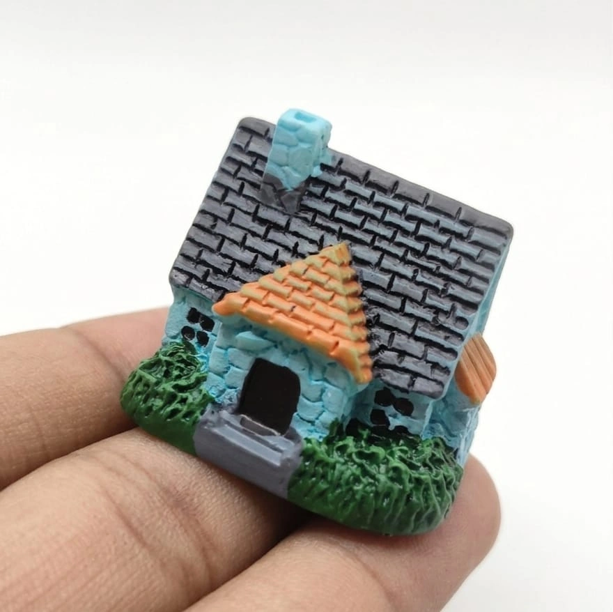 Rustic-Blue-Cottage-Resin-Miniature-House-Figurine Rustic blue cottage resin miniature house figurine product, perfect for whimsical display.