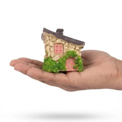 Stone hobbit cottage miniature house figurine product, perfect for fantasy garden or display.