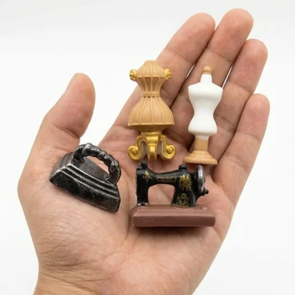 Charming vintage sewing and tailoring miniature set of 4 pieces. This product is ideal for dollhouse scenes.