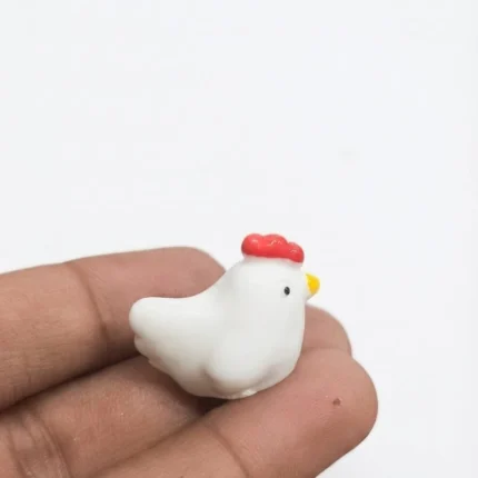 Detailed white chicken miniature resin figurine product for farm scenes, dollhouses, or miniature displays.