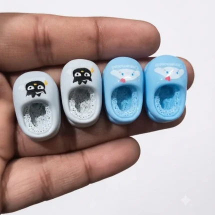 Colorful cartoon style miniature clogs, randomly selected, perfect for a dollhouse or miniature scene product.