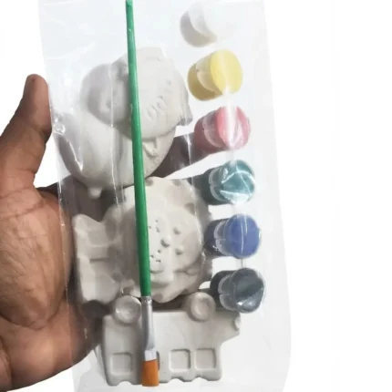 DIY plaster figurine painting craft kit product with unpainted figures and vibrant paints for creative fun.