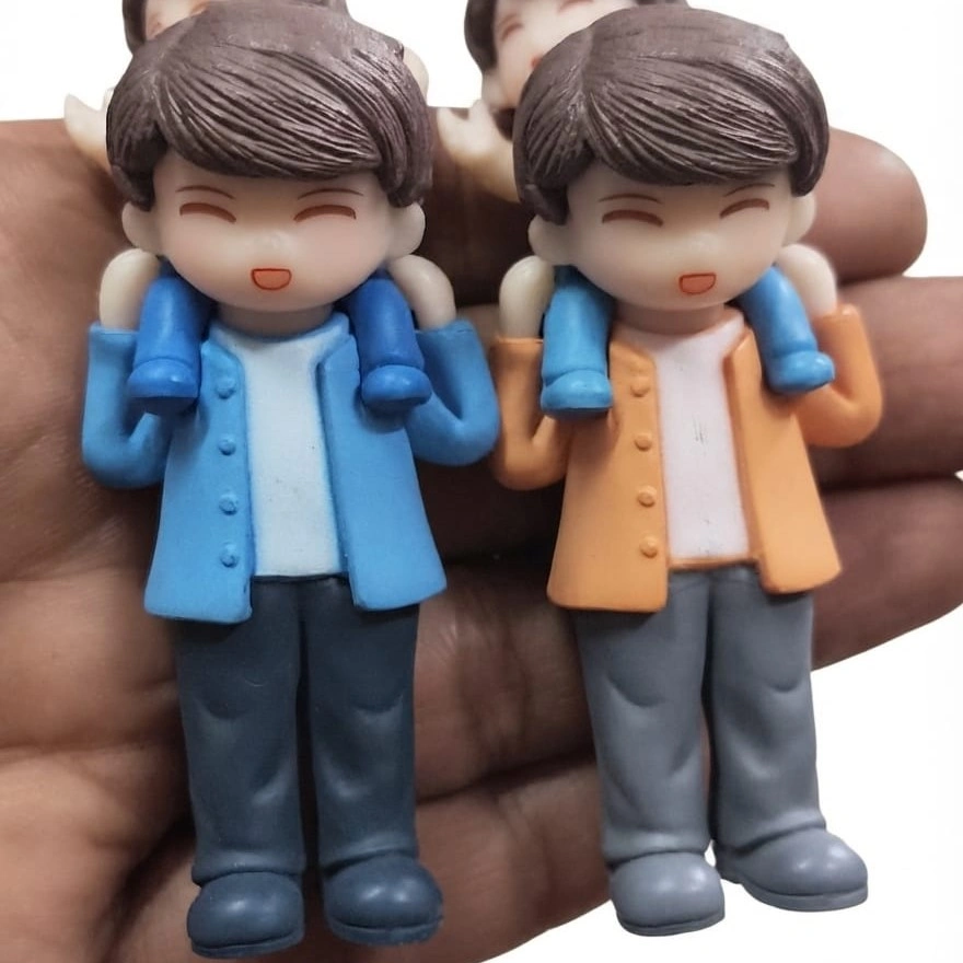 Miniature-Boy-with-Backpack-Figurine-Set-of-2-1 A charming miniature father and son figurine set, Type 2, depicting a loving bond, perfect collectible product.