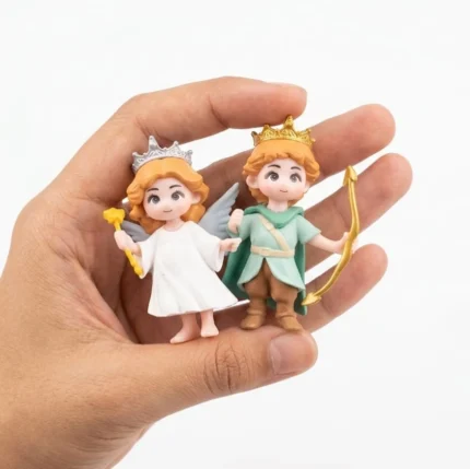 Miniature fairy princess and archer prince figurine set, a detailed product for fantasy dioramas and collectors.