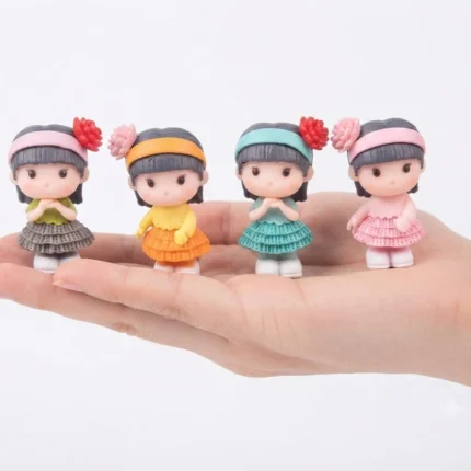 Charming miniature girl figurine product with delicate flower headband, random piece for collectors.