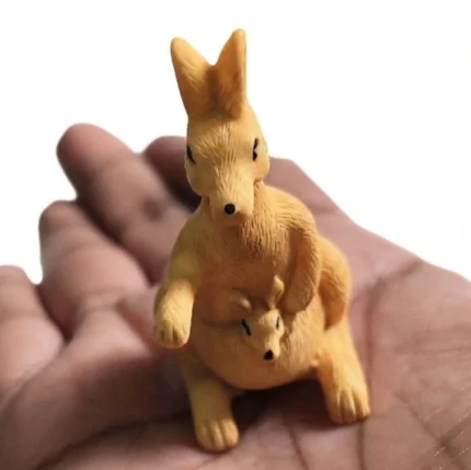 This charming miniature kangaroo figurine product depicts a mother kangaroo with her joey, perfect for collectors.