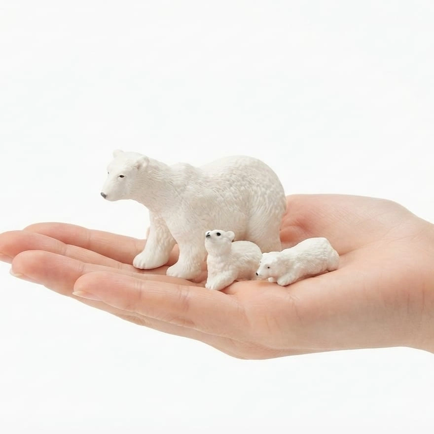 Miniature-Polar-Bear-Family-Figurine-Set-of-3 A charming miniature polar bear family figurine product set of three, ideal for collectors and display.