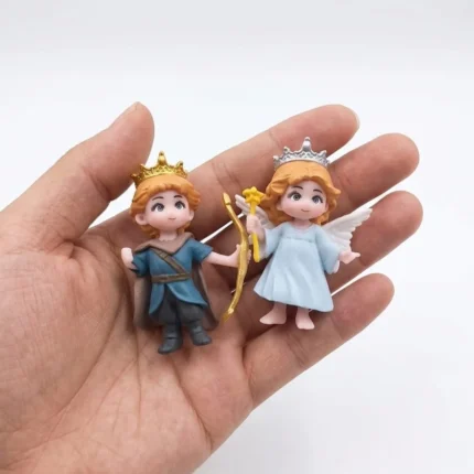 Charming miniature prince and angel figurine set of 2, hand-painted with delicate details, a collectible product.