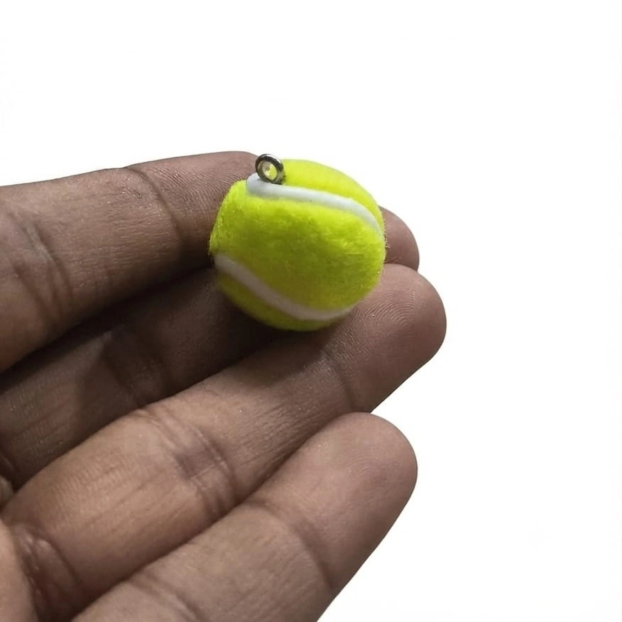 Miniature-Tennis-Ball-Keychain-Charm-1 Vibrant green miniature tennis ball keychain charm product, ideal for sports lovers to attach to keys or bags.