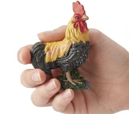 Yellow Miniature Rooster Figurine on Grass Base