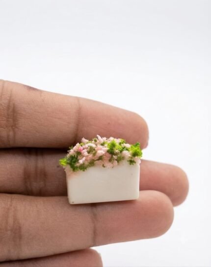 Miniature Pink Plant in White square Pot for Dollhouse