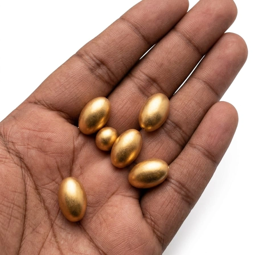 Gold-Miniature-Egg-Figurine-Set-of-5 A beautiful miniature gold egg figurine set of 5, perfect for display, showcasing a detailed collectible product.