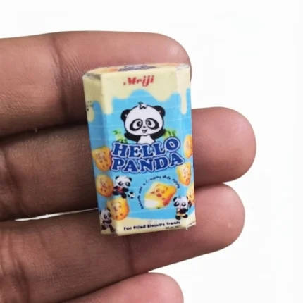 Detailed miniature Hello Panda biscuit box product for dollhouse, diorama, or collectible display.