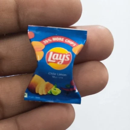 Detailed, realistic Lays Chile Limon miniature chips packet product for dollhouse scenes or diorama displays.