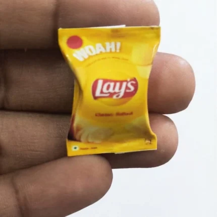 A highly detailed miniature product of Lays Classic Salted Yellow Pack, perfect for dollhouse scenes or collectors.