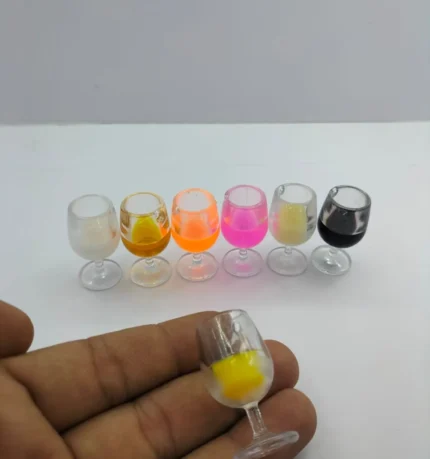 Miniature coloured cocktail glasses product, randomly selected, for dollhouse bar scenes and miniature displays.