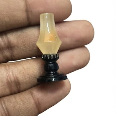 Beautifully crafted miniature oil lamp figurine product, perfect for dollhouse scenes or miniature displays.