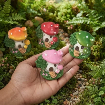 Charming mushroom house miniature garden product, perfect for whimsical display or collection.