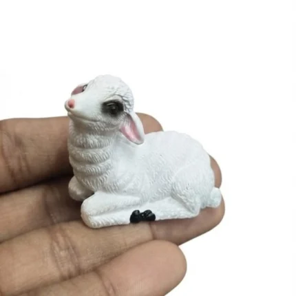 Detailed white lamb miniature animal figurine product, ideal for collections or dioramas.