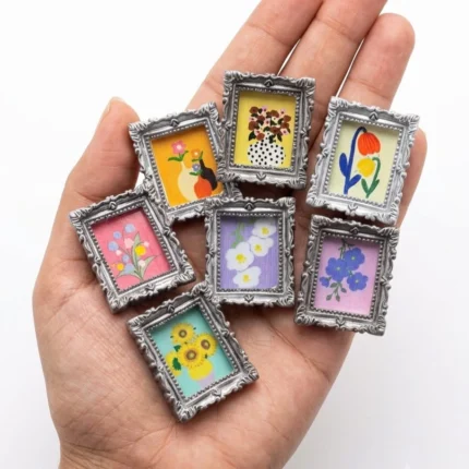 Unique hand-painted miniature floral paintings fridge magnet product, perfect for any home.