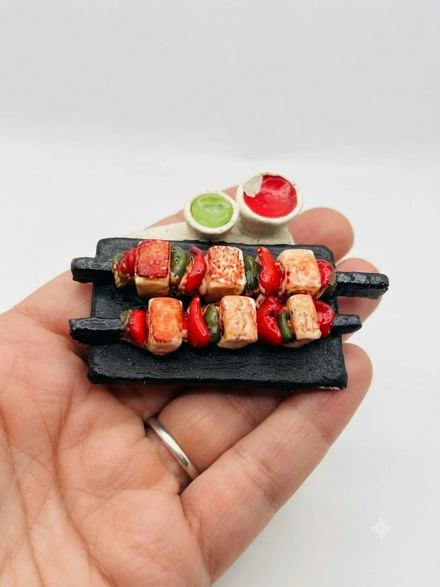 Miniature-Kebab-Skewers-Fridge-Magnet-Set-of-2 Highly detailed miniature kebab skewers fridge magnet product, perfect for kitchen decoration and food lovers.