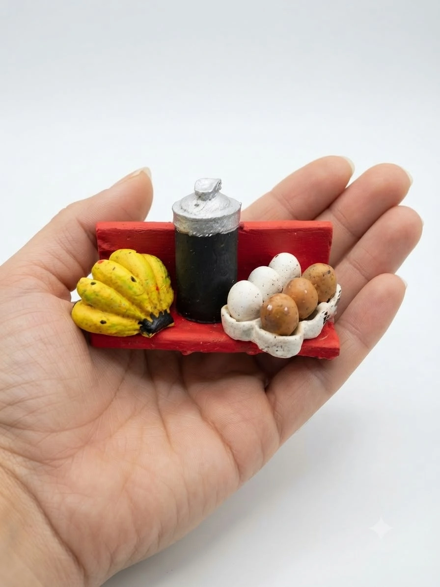 Miniature-Kitchen-Scene-Fridge-Magnet A highly detailed miniature kitchen scene fridge magnet product, perfect for adding a unique touch to any kitchen.