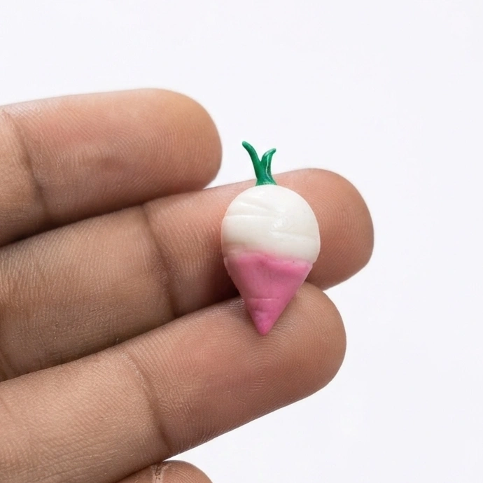 Miniature-Pink-White-Turnip-Figurine Beautifully detailed miniature pink and white turnip figurine product, perfect for miniature gardens or displays.