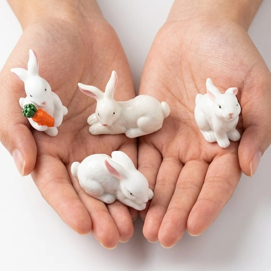 Miniature-Rabbit-Figurine-Set-of-4 Charming miniature rabbit figurine product, randomly selected, ideal for dollhouses or miniature scenes.