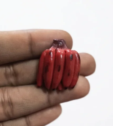 Highly detailed miniature red banana bunch figurine product for dollhouse kitchens or diorama scenes.