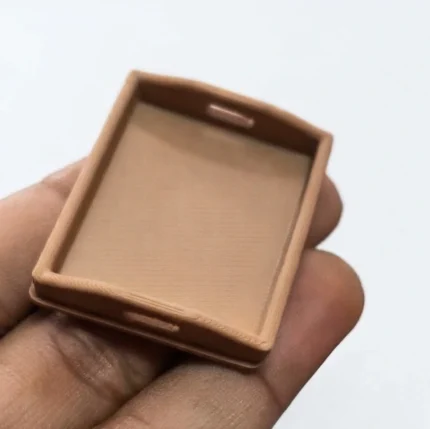 Finely crafted miniature wooden storage tray, ideal for dollhouse organization or as a decorative product.