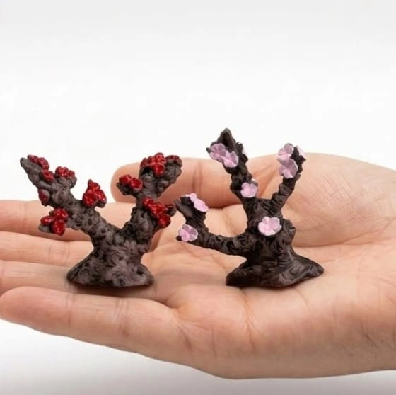 Miniature-Blossom-Tree-Figurine-Set-of-2 Beautiful miniature blossom tree figurine product, ideal for dioramas, dollhouses, and craft projects.