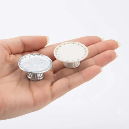 Exquisite miniature ceramic cake stand, ideal for dollhouse or miniature display product.