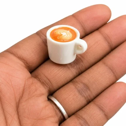 Detailed miniature capicino coffee cup figurine product for dollhouse scenes or dioramas.